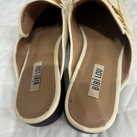 Bibi Lou Molly Backless Loafers Gold Metal Leather Anthropologie Cream Loafers - Picture 8 of 11